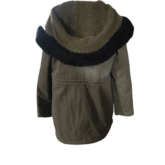 Michael Kors Hooded Parka Coat Size Large Olive Faux Fur Trim Sherpa Lining - Picture 2 of 14